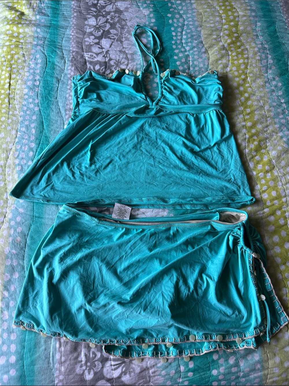 DKNY Turquoise Halter Swim Top with Matching Skirt - Women